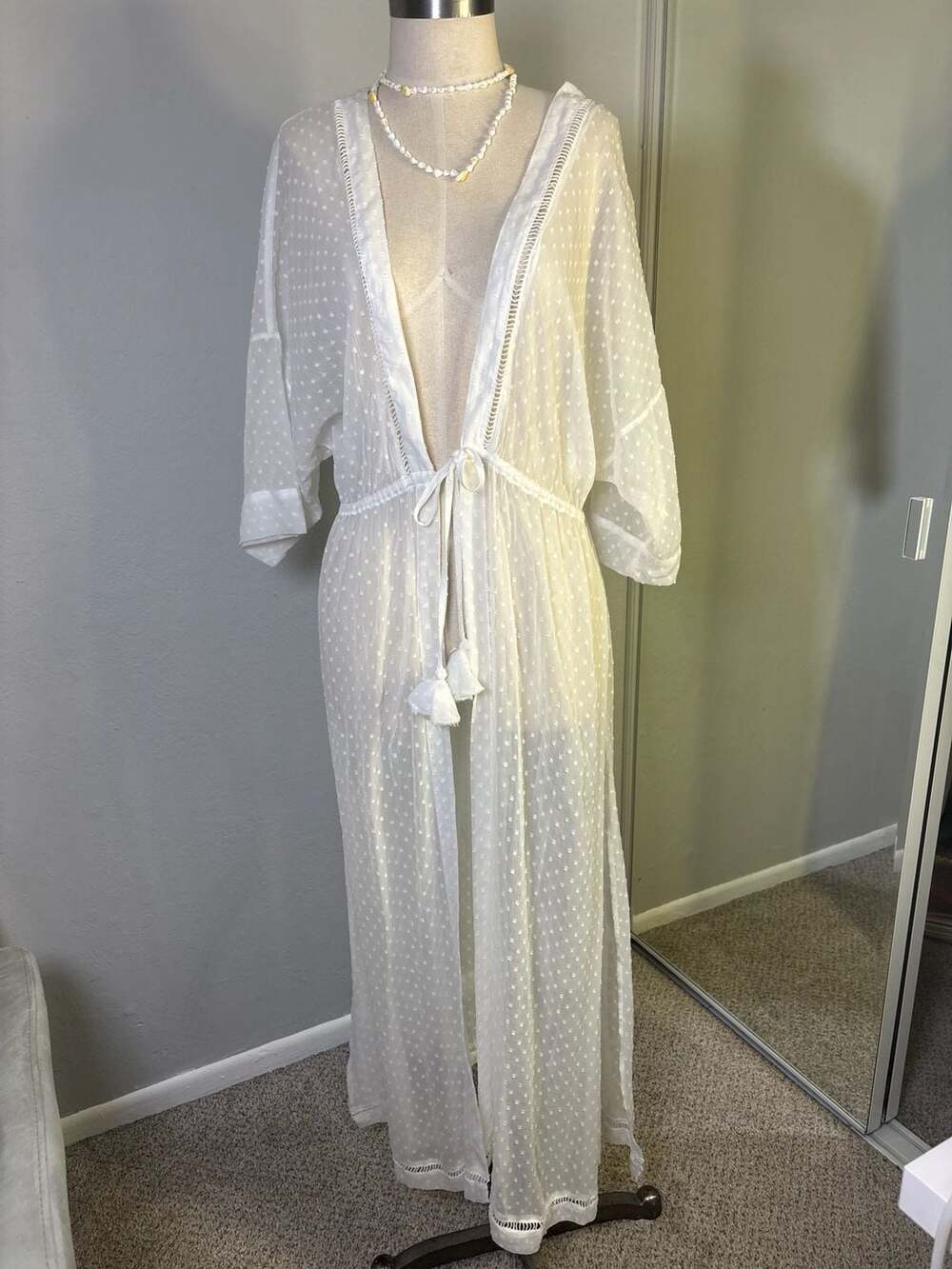 Abercrombie & Fitch Kimono Cover-Up One Size White Dot Sheer Maxi Robe
